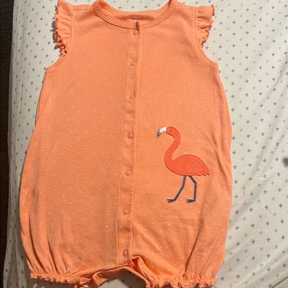 Coral Baby Romper with Flamingo Design